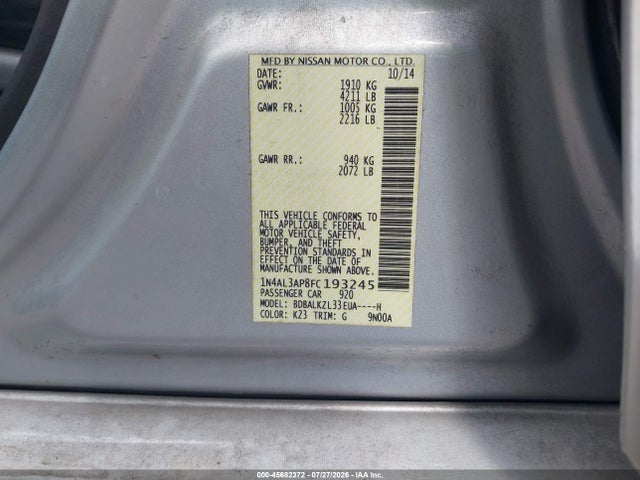 Aukcja sprzedaży 2015 Nissan Altima 2.5 Sv, vin: 1N4AL3AP8FC193245, numer aukcji: 45682372