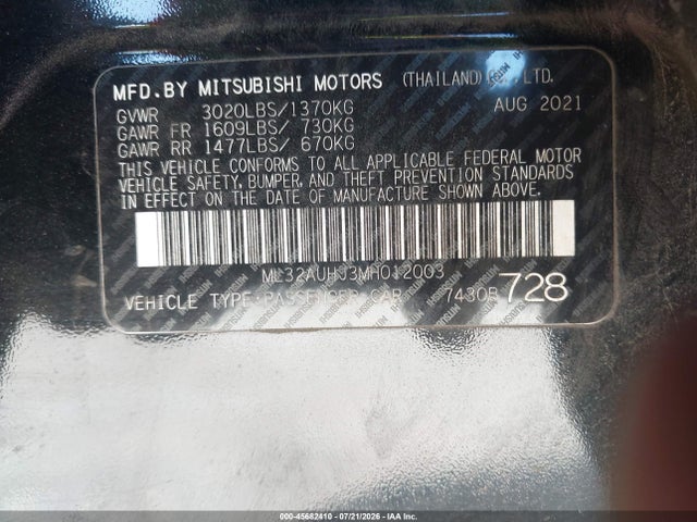 Продажа на аукционе авто 2021 Mitsubishi Mirage Es, vin: ML32AUHJ3MH012003, номер лота: 45682410