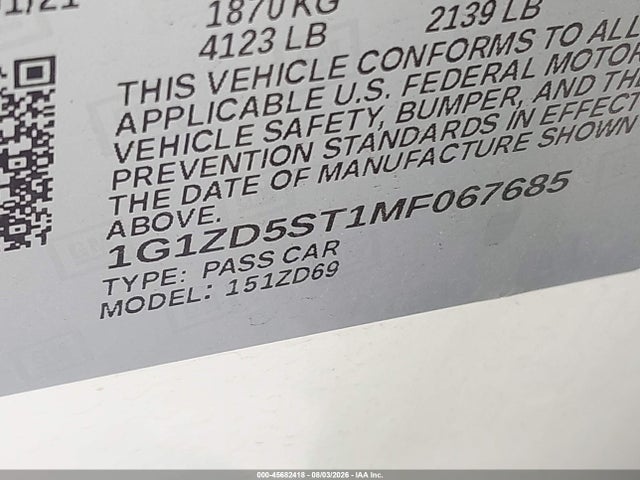1G1ZD5ST1MF067685 Chevrolet Malibu Fwd Lt