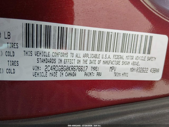 2C4RDGBG0KR676617 Dodge Grand Caravan Se