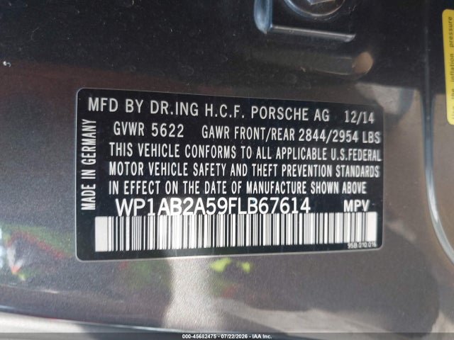 Aukcja sprzedaży 2015 Porsche Macan S, vin: WP1AB2A59FLB67614, numer aukcji: 45682475