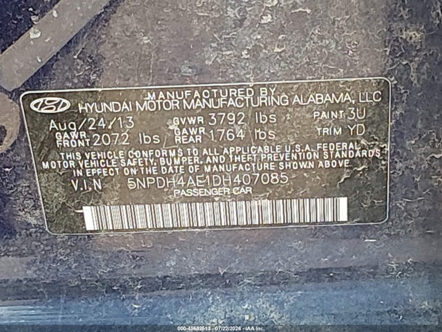Продаж на аукціоні авто 2013 Hyundai Elantra Gls, vin: 5NPDH4AE1DH407085, номер лоту: 45682513