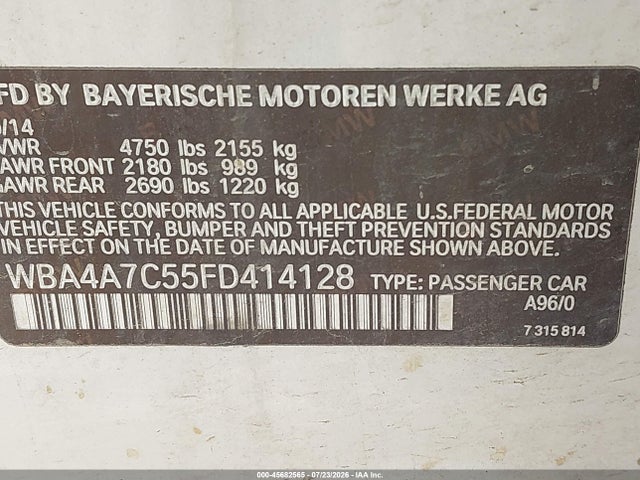 Aukcja sprzedaży 2015 Bmw 428 Gran Coupe Xdrive, vin: WBA4A7C55FD414128, numer aukcji: 45682565