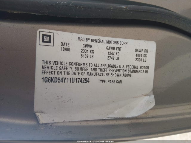 Aukcja sprzedaży 2001 Cadillac Deville Standard, vin: 1G6KD54Y11U174294, numer aukcji: 45682578