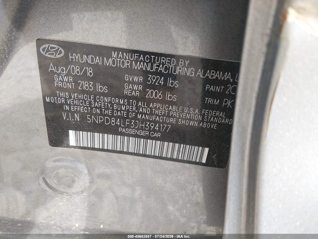 Aukcja sprzedaży 2018 Hyundai Elantra Value Edition, vin: 5NPD84LF3JH394177, numer aukcji: 45682587
