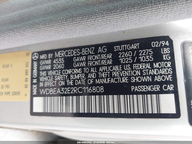 Продажа на аукционе авто 1994 Mercedes-benz E 320, vin: WDBEA32E2RC116808, номер лота: 45682592
