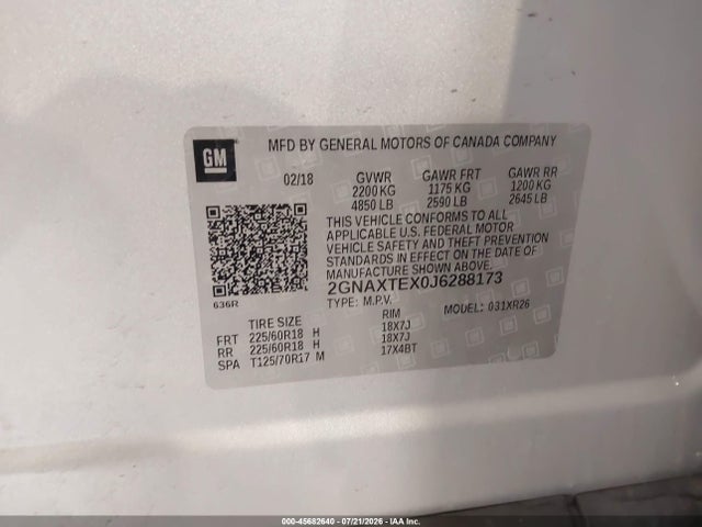 Chevrolet EQUINOX LT 2018 2GNAXTEX0J6288173 Image 9