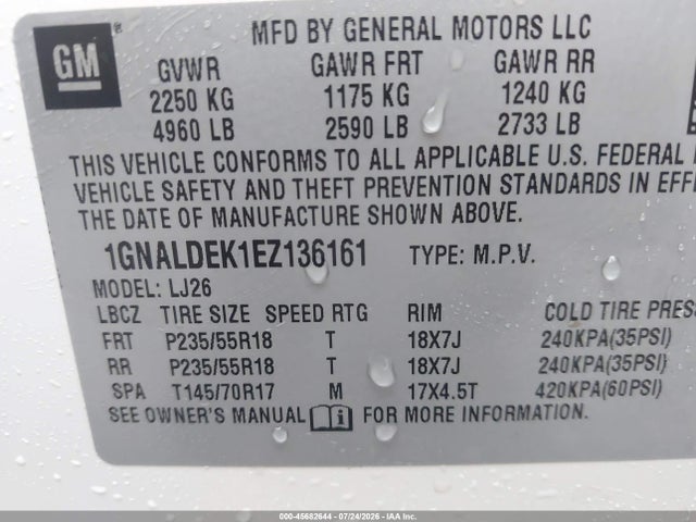 2014 Chevrolet Equinox Ltz მანქანა იყიდება აუქციონზე, vin: 1GNALDEK1EZ136161, აუქციონის ნომერი: 45682644