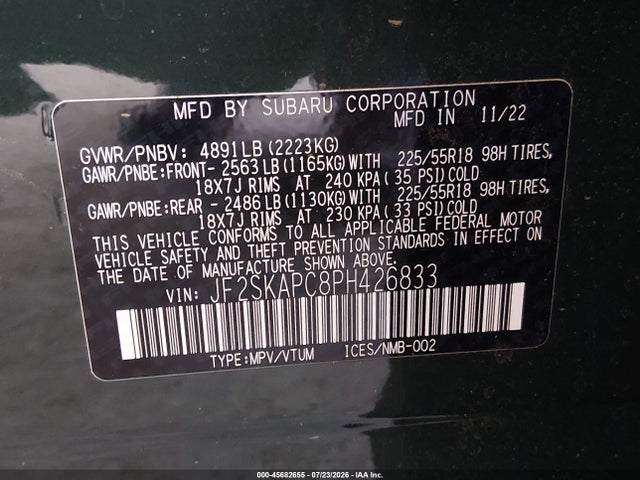 Subaru Forester Limited 2023 JF2SKAPC8PH426833 Image 9