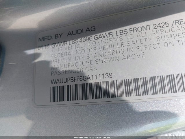 45682667 :رقم المزاد ، WAUUPBFF6GA111139 vin ، 2016 Audi A3 E-tron 1.4t Premium مزاد بيع
