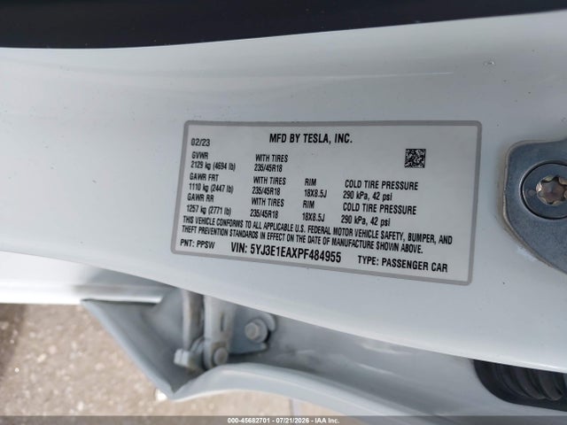 Продаж на аукціоні авто 2023 Tesla Model 3 Rear-wheel Drive, vin: 5YJ3E1EAXPF484955, номер лоту: 45682701