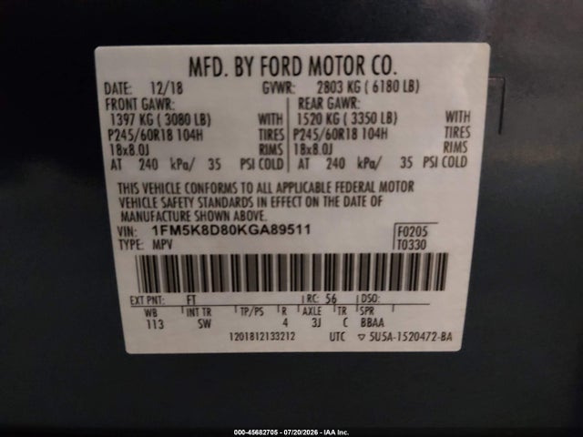 Ford EXPLORER XLT 2019 1FM5K8D80KGA89511 Image 9
