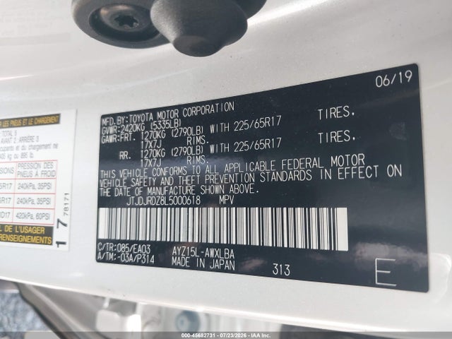 45682731 :رقم المزاد ، JTJDJRDZ8L5000618 vin ، 2020 Lexus Nx 300h مزاد بيع