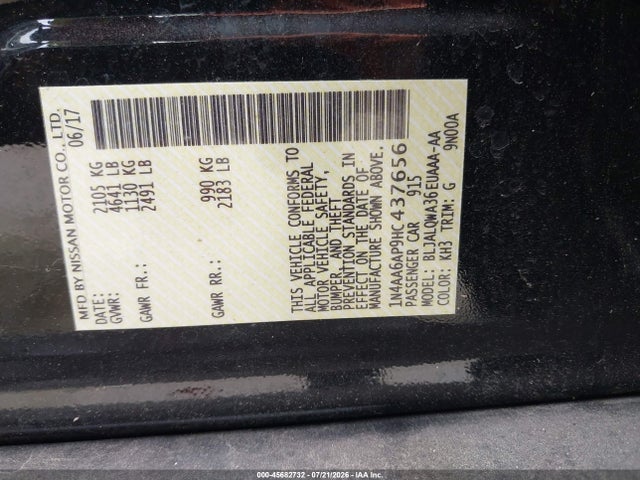 Nissan Maxima 3.5 S 2017 1N4AA6AP9HC437656 Image 9