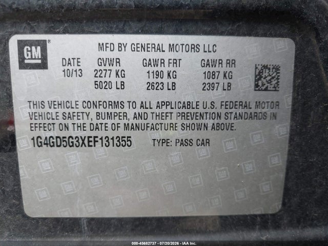 Aukcja sprzedaży 2014 Buick Lacrosse Premium I Group, vin: 1G4GD5G3XEF131355, numer aukcji: 45682737