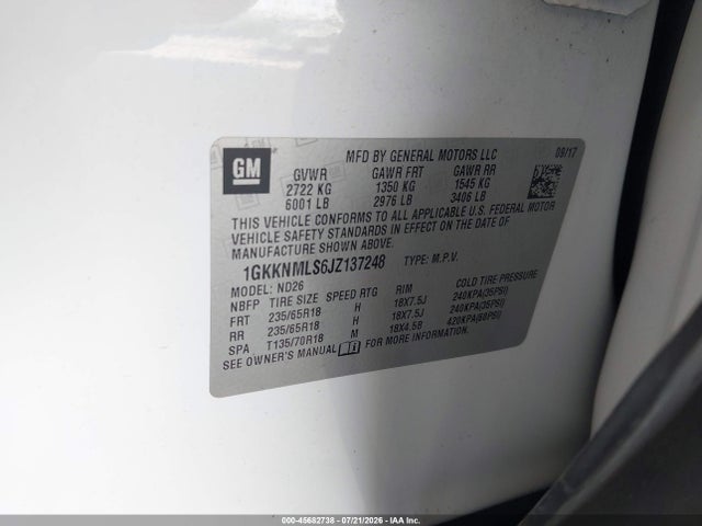 Продаж на аукціоні авто 2018 Gmc Acadia Slt-1, vin: 1GKKNMLS6JZ137248, номер лоту: 45682738