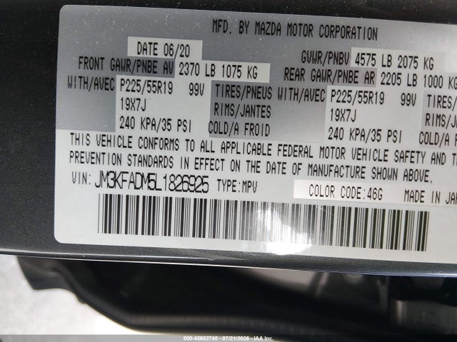 45682740 :رقم المزاد ، JM3KFADM5L1826925 vin ، 2020 Mazda Cx-5 Grand Touring مزاد بيع
