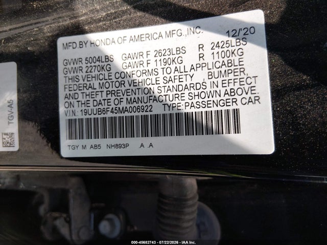 2021 Acura Tlx Technology Package მანქანა იყიდება აუქციონზე, vin: 19UUB6F45MA006922, აუქციონის ნომერი: 45682743