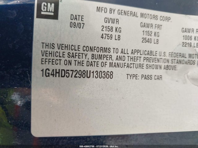 Продажа на аукционе авто 2008 Buick Lucerne Cxl, vin: 1G4HD57298U130368, номер лота: 45682788