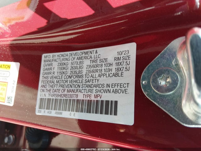 Aukcja sprzedaży 2024 Honda Cr-v Hybrid Sport-l, vin: 7FARS6H82RE030778, numer aukcji: 45682792