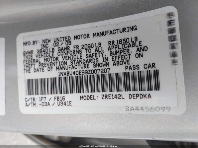 Aukcja sprzedaży 2009 Toyota Corolla S/le/xle, vin: 1NXBU40E99Z007207, numer aukcji: 45682805