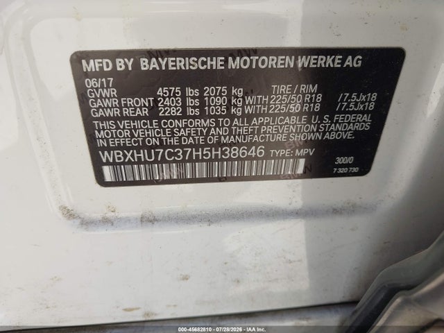 2017 Bmw X1 Sdrive28i მანქანა იყიდება აუქციონზე, vin: WBXHU7C37H5H38646, აუქციონის ნომერი: 45682810