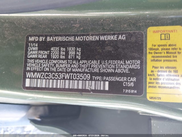 Aukcja sprzedaży 2015 Mini Countryman Cooper S, vin: WMWZC3C53FWT03509, numer aukcji: 45682824