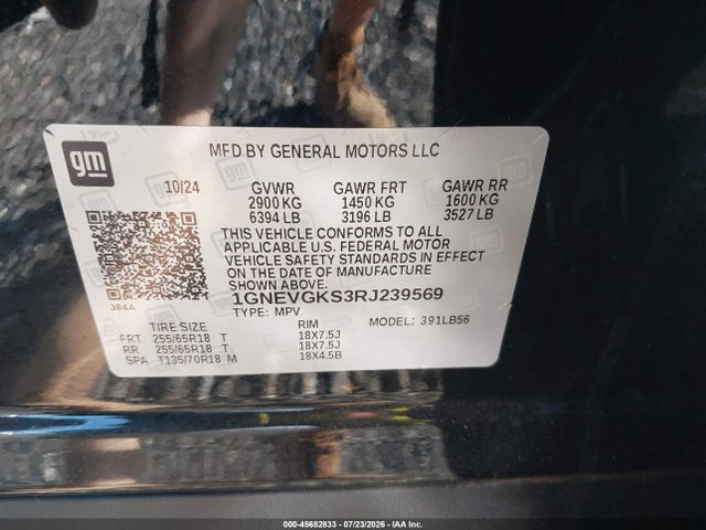 Aukcja sprzedaży 2024 Chevrolet Traverse Awd Lt, vin: 1GNEVGKS3RJ239569, numer aukcji: 45682833