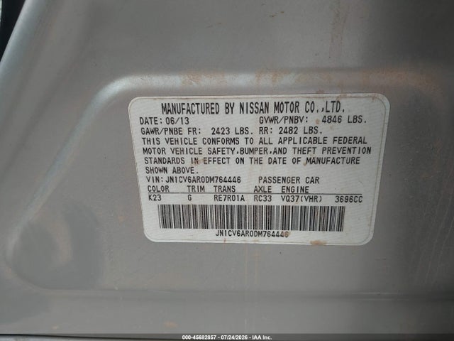 Aukcja sprzedaży 2013 Infiniti G37x, vin: JN1CV6AR0DM764446, numer aukcji: 45682857