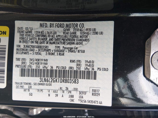 Продаж на аукціоні авто 2013 Lincoln Mkz, vin: 3LN6L2GK1DR803583, номер лоту: 45682898