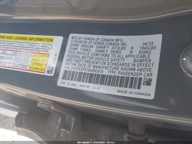 2HGFE2F51SH590915 Honda Civic Sport