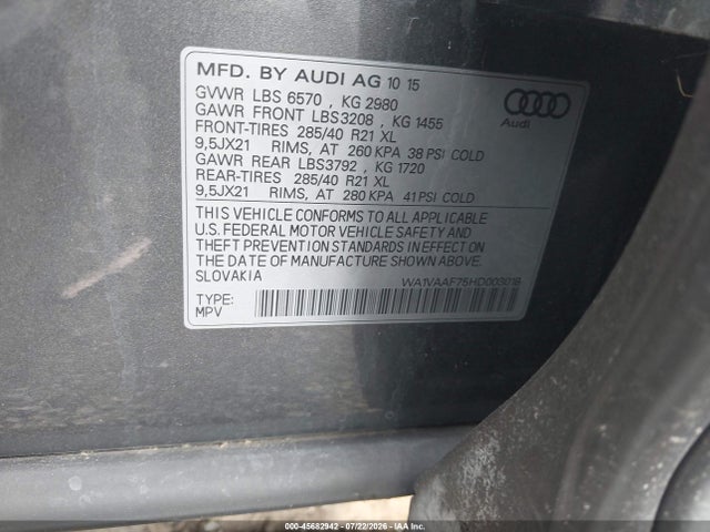 Продаж на аукціоні авто 2017 Audi Q7 3.0t Premium, vin: WA1VAAF75HD003018, номер лоту: 45682942