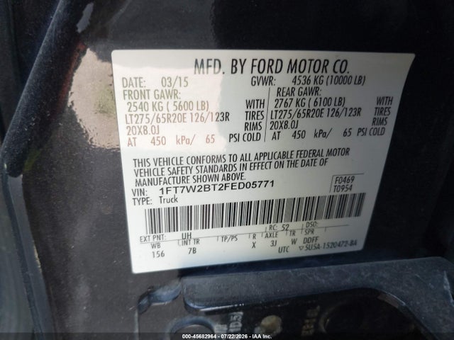 Продажа на аукционе авто 2015 Ford F-250 Lariat/xl/xlt, vin: 1FT7W2BT2FED05771, номер лота: 45682964