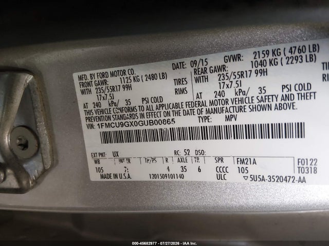 Ford ESCAPE SE 2016 1FMCU9GX0GUB00865 Image 9