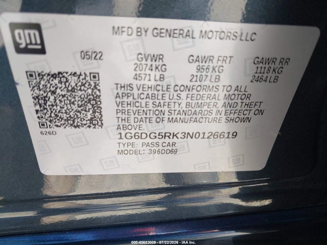 Aukcja sprzedaży 2022 Cadillac Ct4 Sport, vin: 1G6DG5RK3N0126619, numer aukcji: 45683009