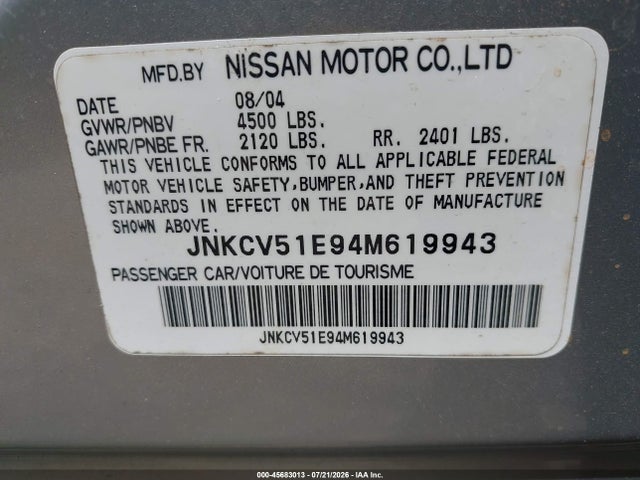 Продажа на аукционе авто 2004 Infiniti G35, vin: JNKCV51E94M619943, номер лота: 45683013