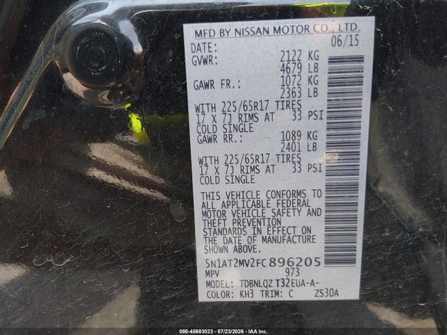 Nissan ROGUE SV 2015 5N1AT2MV2FC896205 Image 9