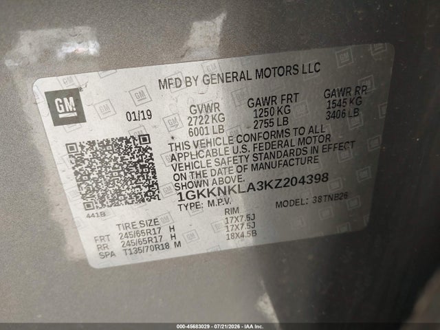 GMC Acadia Sle-1 2019 1GKKNKLA3KZ204398 Image 9