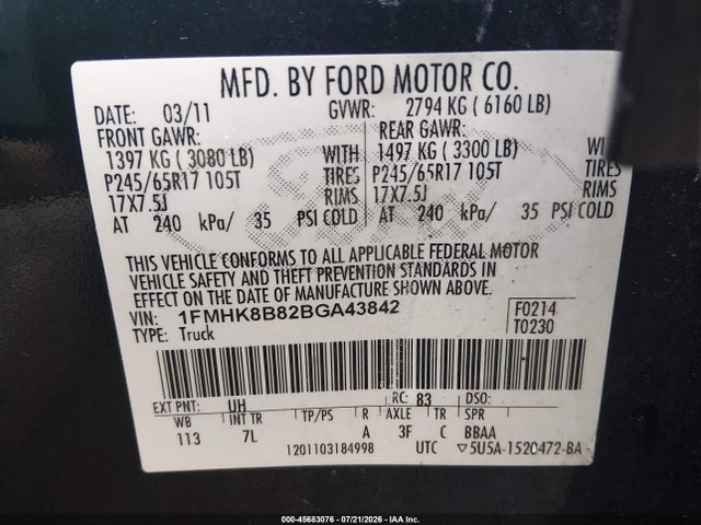 Aukcja sprzedaży 2011 Ford Explorer, vin: 1FMHK8B82BGA43842, numer aukcji: 45683076
