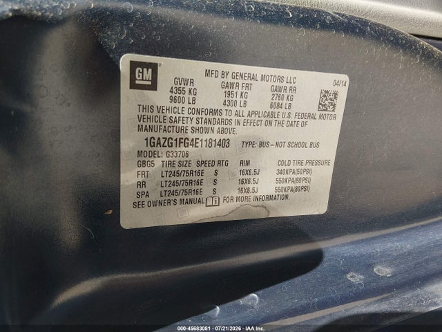 Chevrolet Express 3500 Lt 2014 1GAZG1FG4E1181403 Image 9