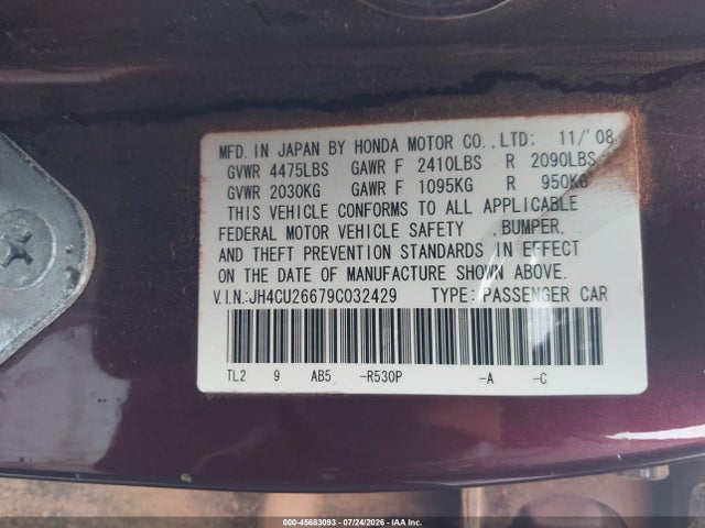 45683093 :رقم المزاد ، JH4CU26679C032429 vin ، 2009 Acura Tsx مزاد بيع