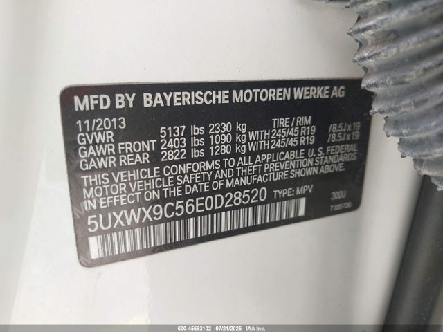 45683102 :رقم المزاد ، 5UXWX9C56E0D28520 vin ، 2014 Bmw X3 Xdrive28i مزاد بيع