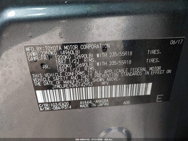 JTMDJREV3HD142953 Toyota Rav4 Hybrid Limited