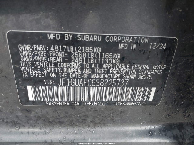 Продаж на аукціоні авто 2025 Subaru Impreza Sport 5-door, vin: JF1GUAFC6S8225737, номер лоту: 45683162