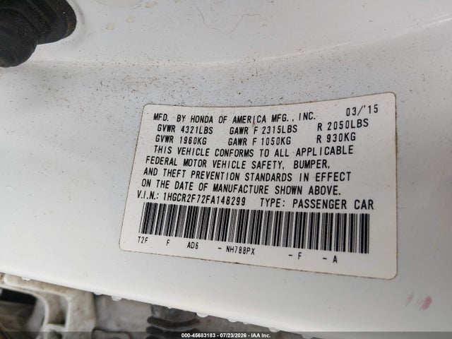 Honda ACCORD EX 2015 1HGCR2F72FA148299 Image 9