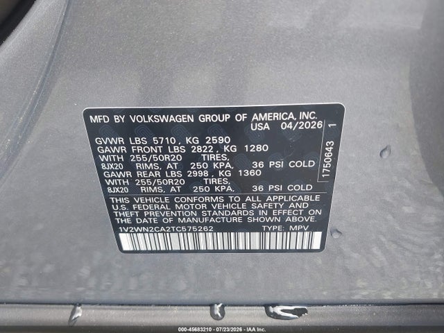 Auction sale of the 2026 Volkswagen Atlas Se With Technology, vin: 1V2WN2CA2TC575262, lot number: 45683210