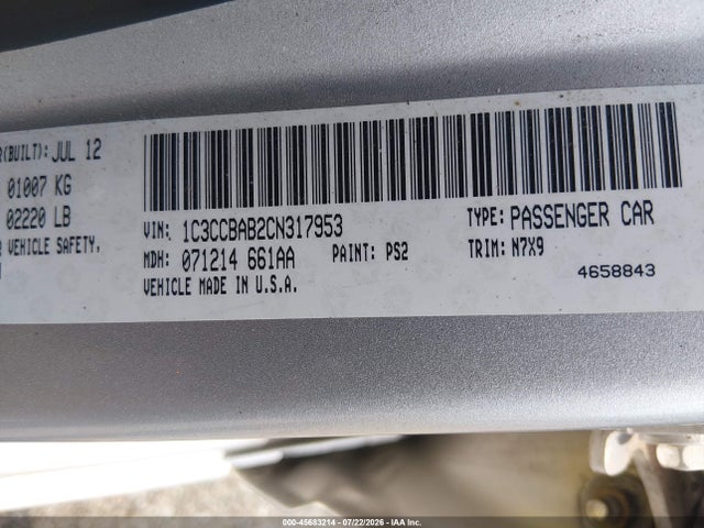 Продаж на аукціоні авто 2012 Chrysler 200 Lx, vin: 1C3CCBAB2CN317953, номер лоту: 45683214