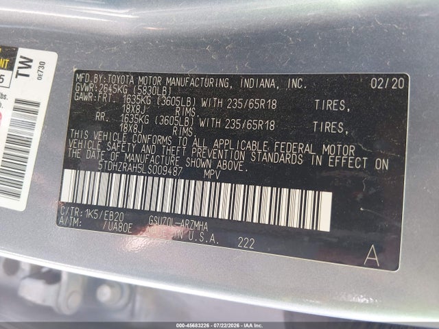 Toyota Highlander Xle 2020 5TDHZRAH5LS009487 Image 9