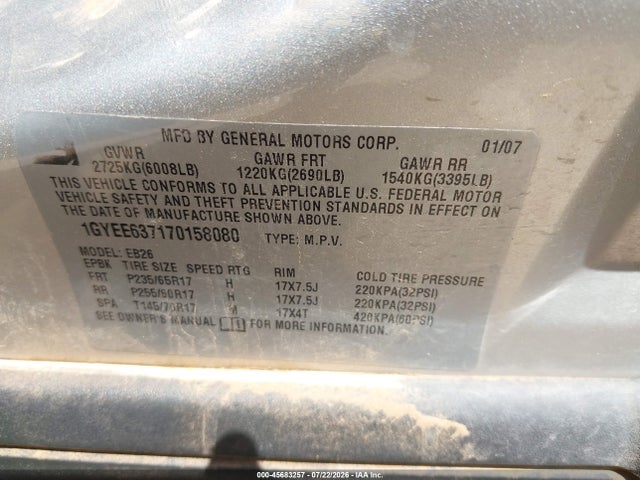 Продаж на аукціоні авто 2007 Cadillac Srx V6, vin: 1GYEE637170158080, номер лоту: 45683257