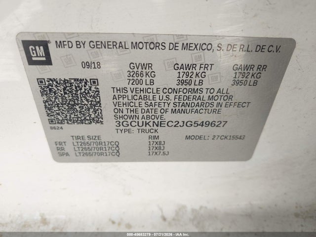 Продажа на аукционе авто 2018 Chevrolet Silverado 1500 Wt, vin: 3GCUKNEC2JG549627, номер лота: 45683279